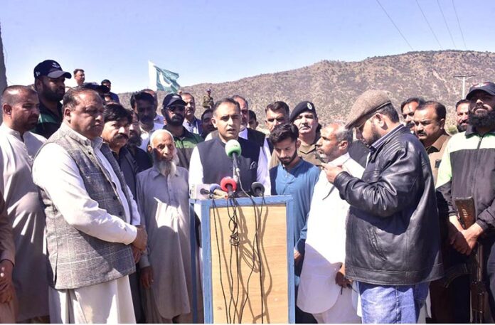 Bilal Azhar Kayani, Minister of State for Railways, holding a presser after visiting the grave of Army's Soldier Mirza Jawad, martyred in the Jaffar Express tragedy