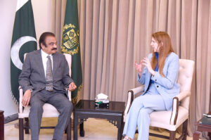 Federal Minister Rana Sanaullah Khan and British High Commissioner Jane Marriott discuss enhancing bilateral ties and cooperation