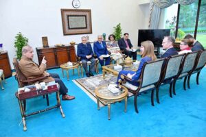 High Commissioner of the United Kingdom Ms. Jane Marriott, paid a courtesy call on the Prime Minister Shehbaz Sharif at Prime Minister House