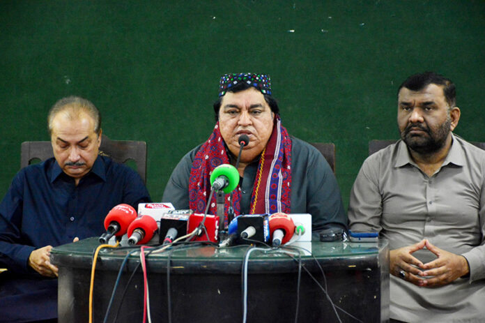 State Minister for Religious Affair, Kheal Das Kohistani addressing to press conference at press club