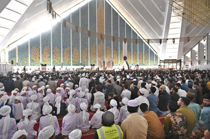 A large number of people offer Friday prayer in Faisal Mosque in the holy fasting month of Ramadan in the federal capital