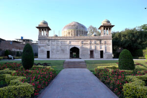 A view of the Tomb of Dai Anga also known as the Gulabi Bag is a 17th-century Mughal Tomb Complex located in the Mughal-Era Suburb of Begampura, outside the Walled City.