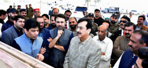 Senate Chairman Syed Yousaf Raza Gillani reviewing the construction work of the under-construction Yousaf Raza Gillani Cadet College. Commissioner Multan Amir Karim Khan, MNA Syed Ali Musa Gillani, and MPA Rana Iqbal Siraj are also accompanying him