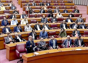 Prime Minister Muhammad Shehbaz Sharif announcing the declaration of the meeting of Parliamentary Committee on National Security.