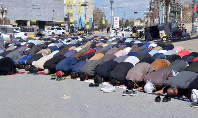 People offering first Friday prayers of Holy month Ramadan’s at Kabir Building