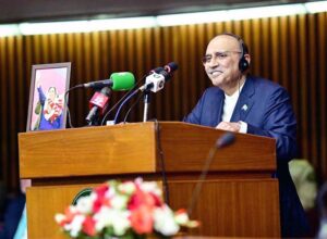 President Asif Ali Zardari addressing the Joint Session of the Parliament at the beginning of the 2nd Parliamentary Year at Parliament House.