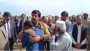 Punjab Governor Sardar Saleem Haider Khan is condoling the father and brother of Naik Muhammad Usman, who embraced Shahadat during terrorists attack on Jaffar Express