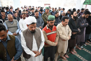 Large number of people offering Friday prayers at Jamia Masjid Iqbal in the holy month of Ramadan