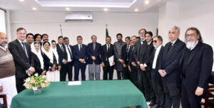 Minister for Law and Justice Senator Azam Nazeer Tarar in a meeting with a delegation of Lawyers from Islamabad High Court Bar Association