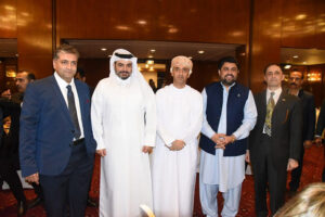 Sindh Governor Kamran Khan Tessori in a group photo with the consul general of Italy Fabrizio Bielli at the Iftar dinner in Italy Consulate