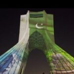 Tehran's Azadi Tower lights up in green and white ahead of Pakistan Day